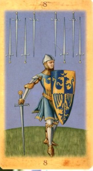 Medieval Tarot. Средневековое Таро %% 8 пентаклей