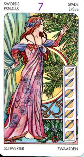 Tarot Art Nouveau (mini). Мини Таро Галерея %% 7 пентаклей