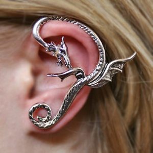 Клипса-пирс на ухо Дракон с двумя узкими крыльями Металл