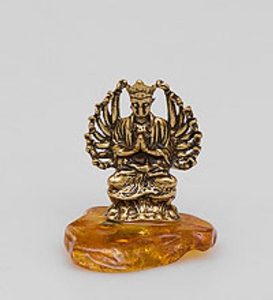 Фигура Будда, латунь, янтарь, 4х2х2 см