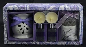Подарочный набор: керамическая вазочка, аромамасло 50 мл,свечи, аромасаше. Тропические цветы