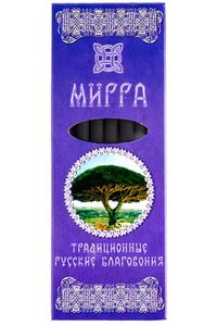 Русские благовония Мирра, плоская пачка, 7 палочек, подставка