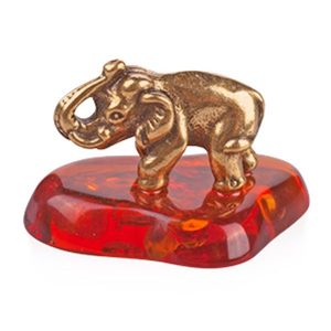 Фигура «Слон Индийский», латунь, искусственный янтарь