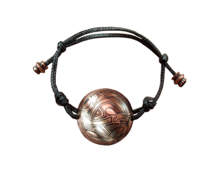 Браслет-шнурок сферический «Кельтские переплетенные собаки» (медь, D щитка 30 мм) %% внешний вид